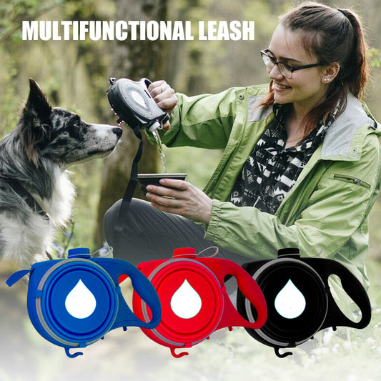 3-in-1 Retractable Dog Leash with Water bottle, bowl and Garbage Bag Dispenser